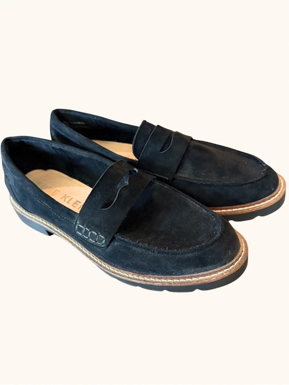 Anne Klein Everly Black Suede Penny Loafers Size 8.5M